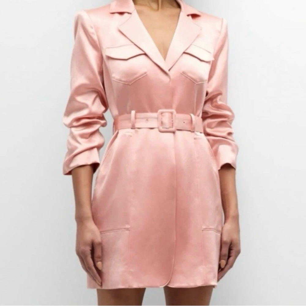 Cinq à Sept Blush Satin Belted Mini Dress